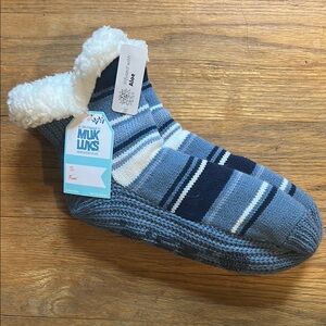 Muk Luks Blue and White Cozy Slipper Socks